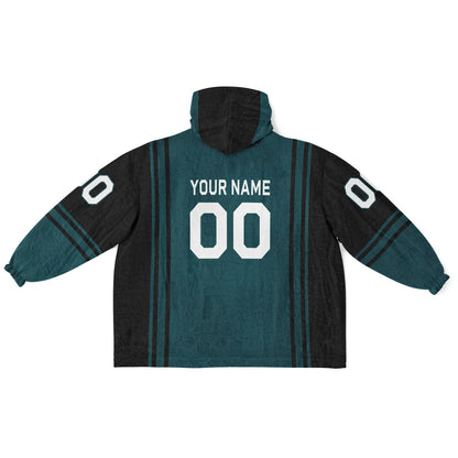 Midnight green and black bold snug hoodie with modern color-block design and soft loungewear fit.