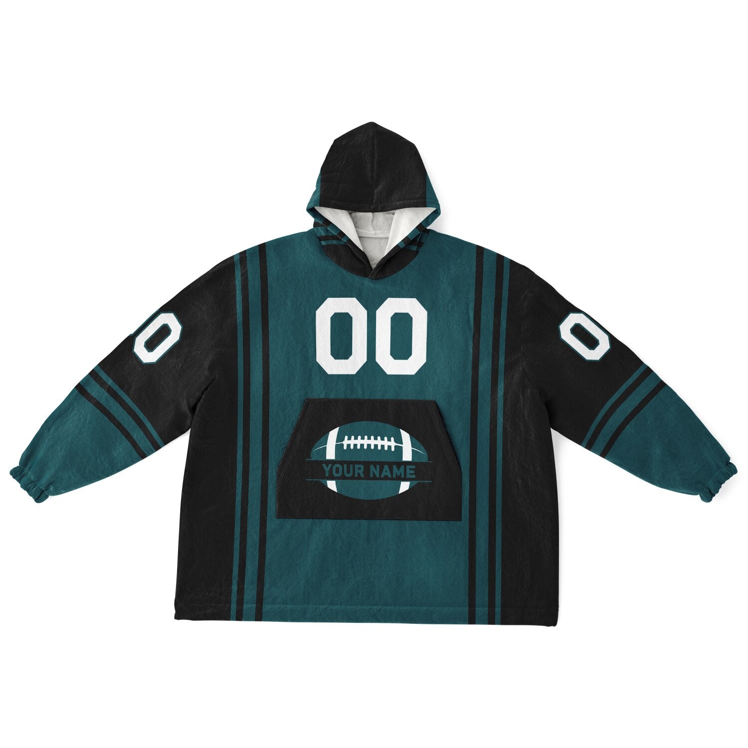 Midnight green and black bold snug hoodie with modern color-block design and soft loungewear fit.