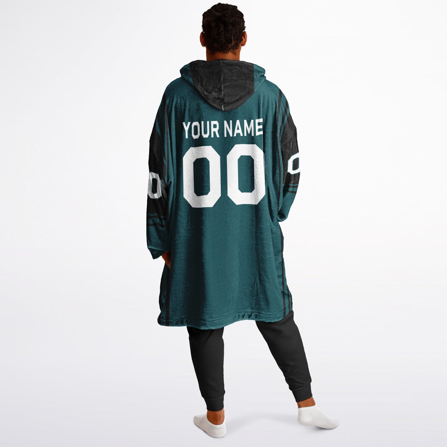 Midnight green and black bold snug hoodie with modern color-block design and soft loungewear fit.
