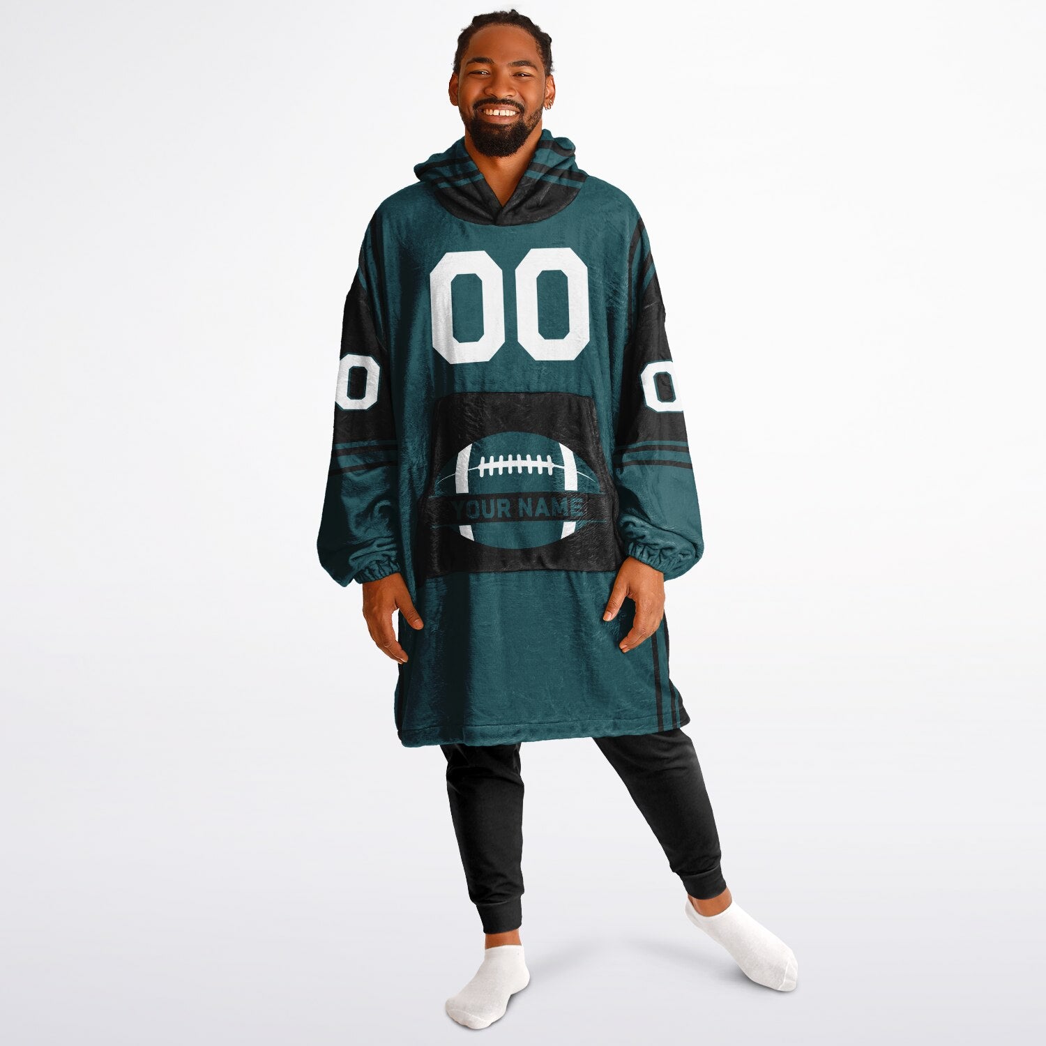 Midnight green and black bold snug hoodie with modern color-block design and soft loungewear fit.