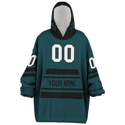 Midnight green and black classic snug hoodie featuring jersey-style stripes and personalized name and number.