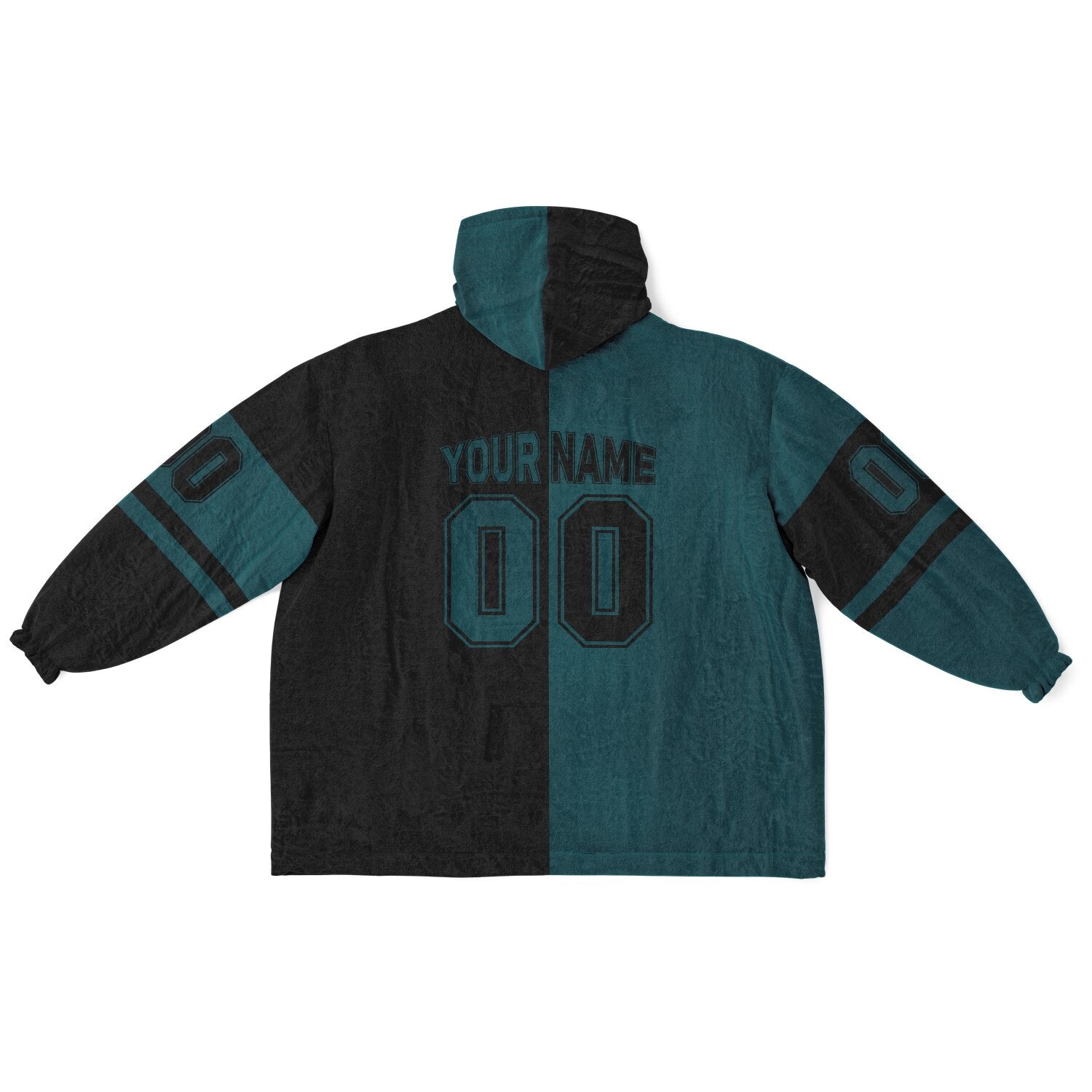 Midnight green and black halftime snug hoodie featuring a symmetrical split design for a dynamic game-day look.