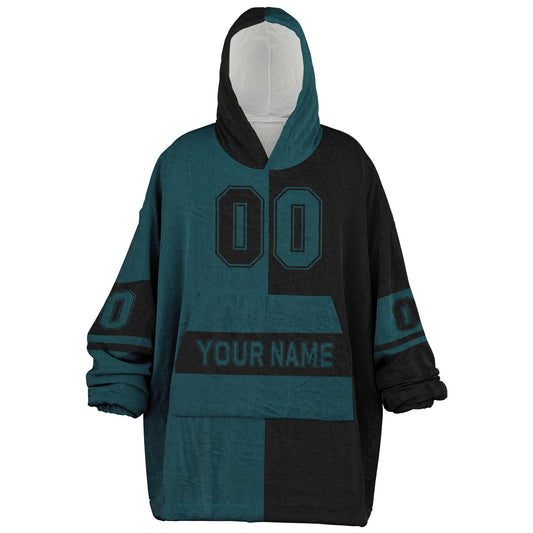Midnight green and black halftime snug hoodie featuring a symmetrical split design for a dynamic game-day look.