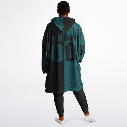 Midnight green and black halftime snug hoodie featuring a symmetrical split design for a dynamic game-day look.