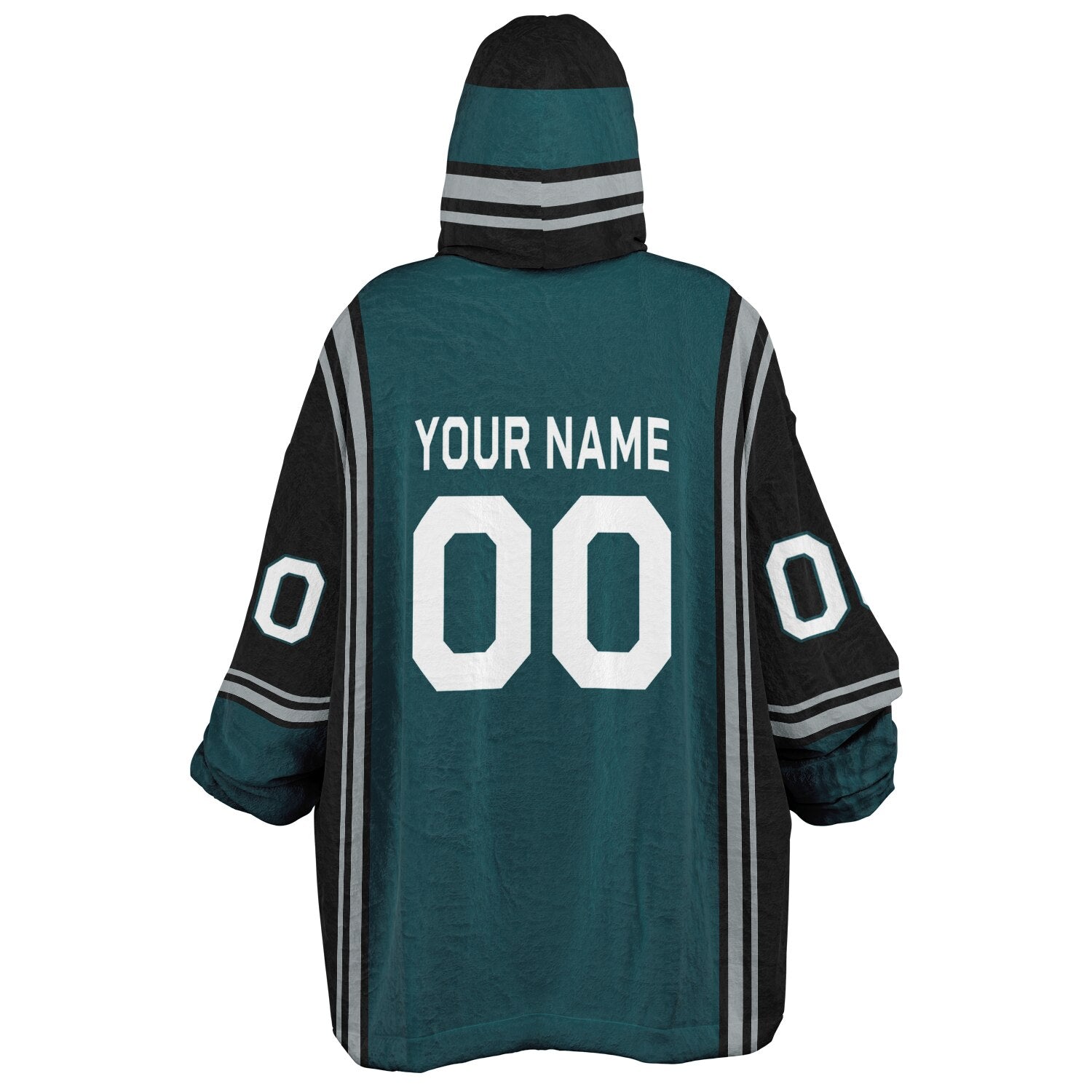 Midnight green, black, and silver bold snug hoodie with triple color blocking and a sporty aesthetic.