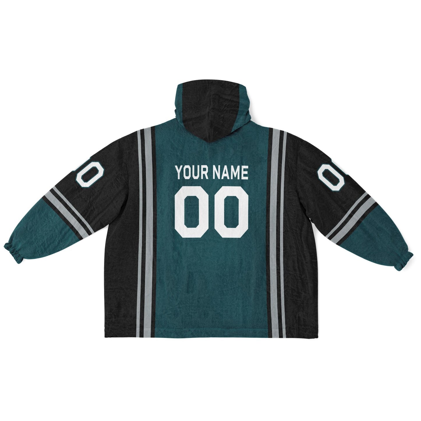 Midnight green, black, and silver bold snug hoodie with triple color blocking and a sporty aesthetic.