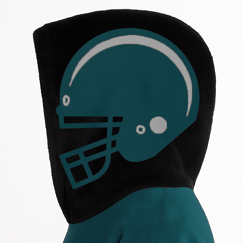 Midnight green, black, and silver classic snug hoodie featuring authentic jersey striping and personalized number details.