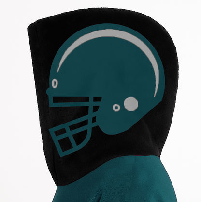 Midnight green, black, and silver classic snug hoodie featuring authentic jersey striping and personalized number details.