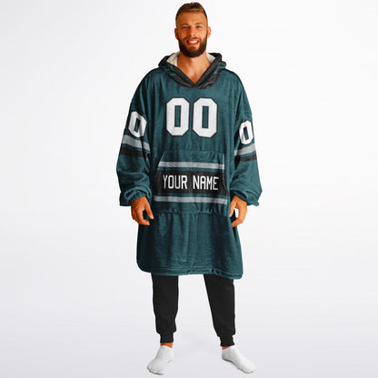 Midnight green, black, and silver classic snug hoodie featuring authentic jersey striping and personalized number details.