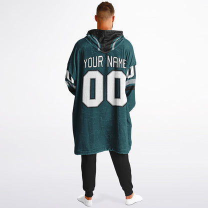 Midnight green, black, and silver classic snug hoodie featuring authentic jersey striping and personalized number details.