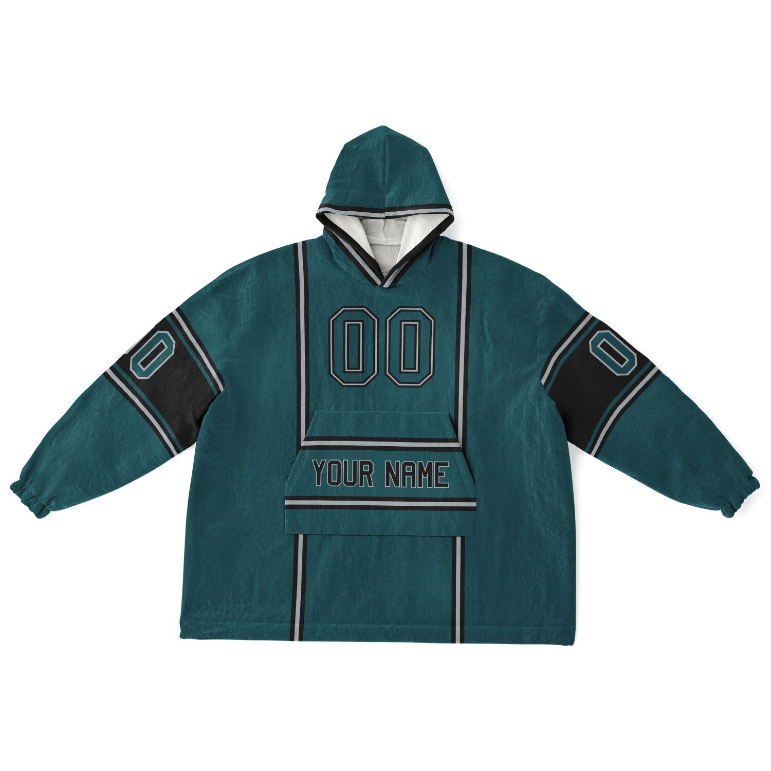 Midnight green, black, and silver lineup snug hoodie with clean line work and subtle jersey influence.