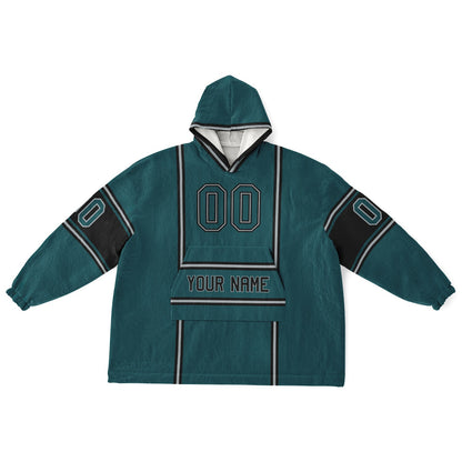 Midnight green, black, and silver lineup snug hoodie with clean line work and subtle jersey influence.