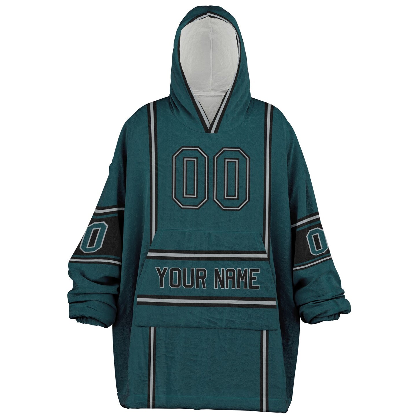 Midnight green, black, and silver lineup snug hoodie with clean line work and subtle jersey influence.