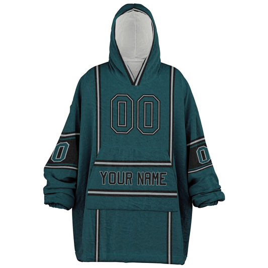 Midnight green, black, and silver lineup snug hoodie with clean line work and subtle jersey influence.