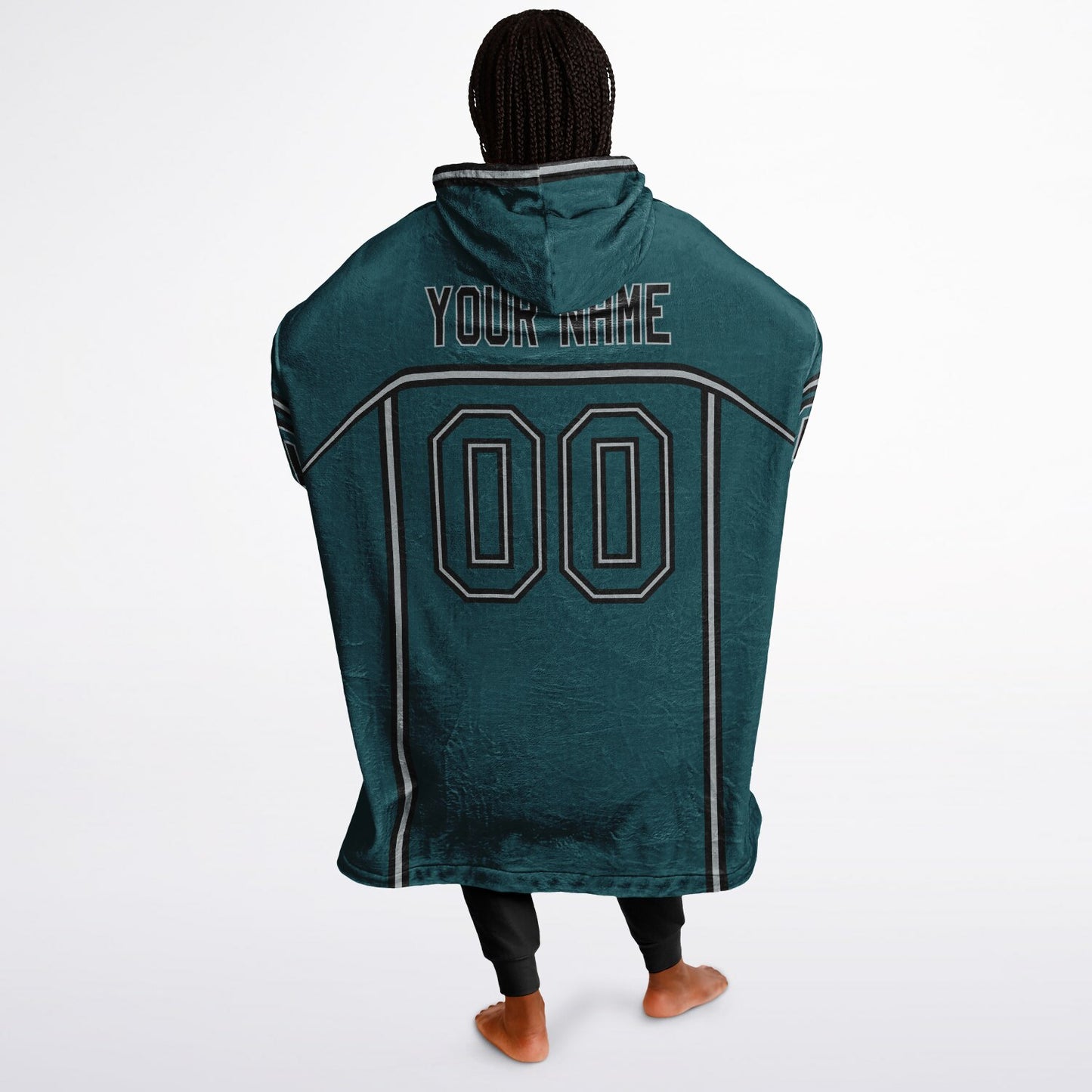 Midnight green, black, and silver lineup snug hoodie with clean line work and subtle jersey influence.