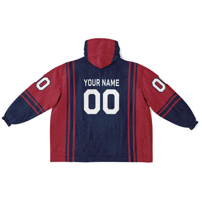 Nautical blue and red bold snug hoodie with modern color-block design and soft loungewear fit.