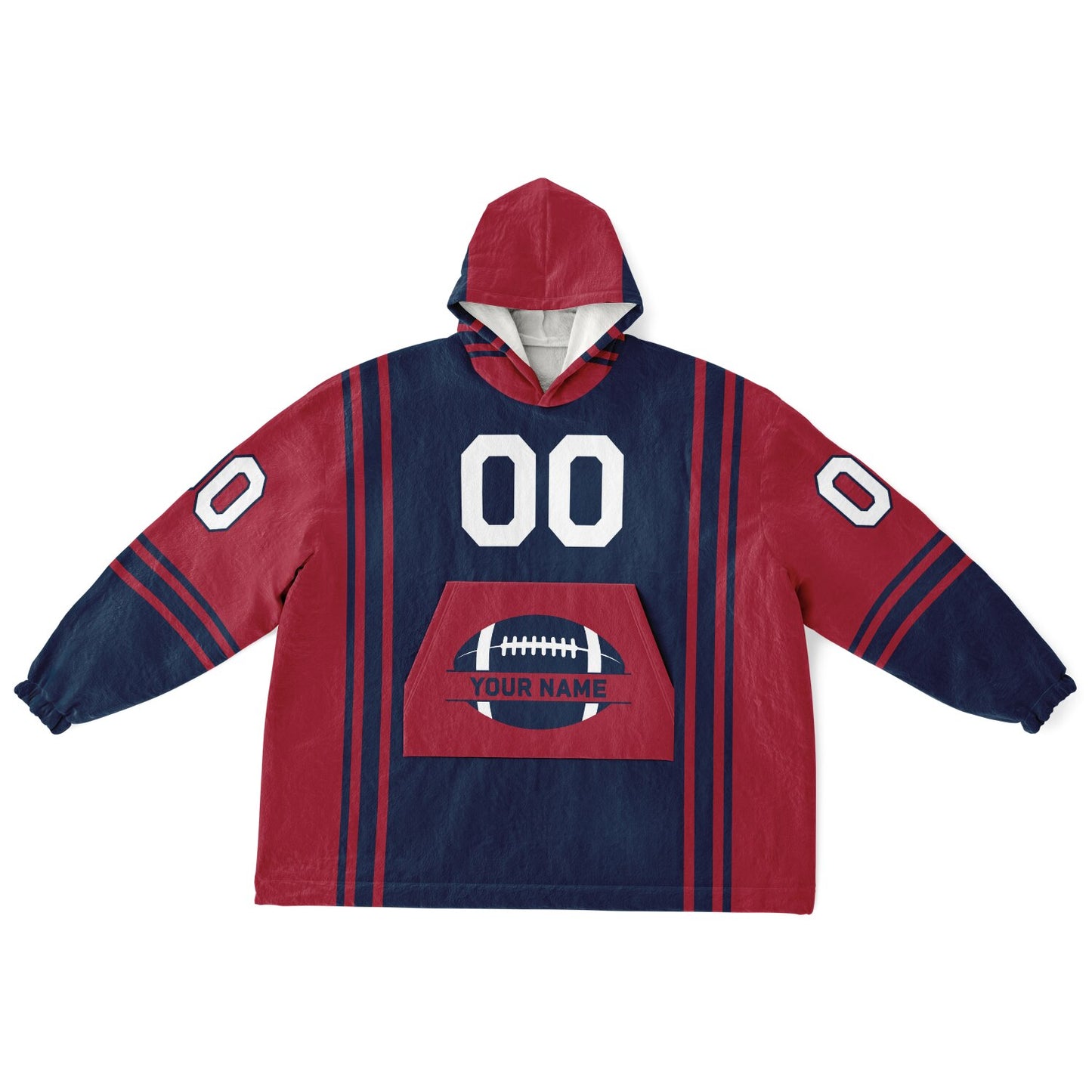 Nautical blue and red bold snug hoodie with modern color-block design and soft loungewear fit.