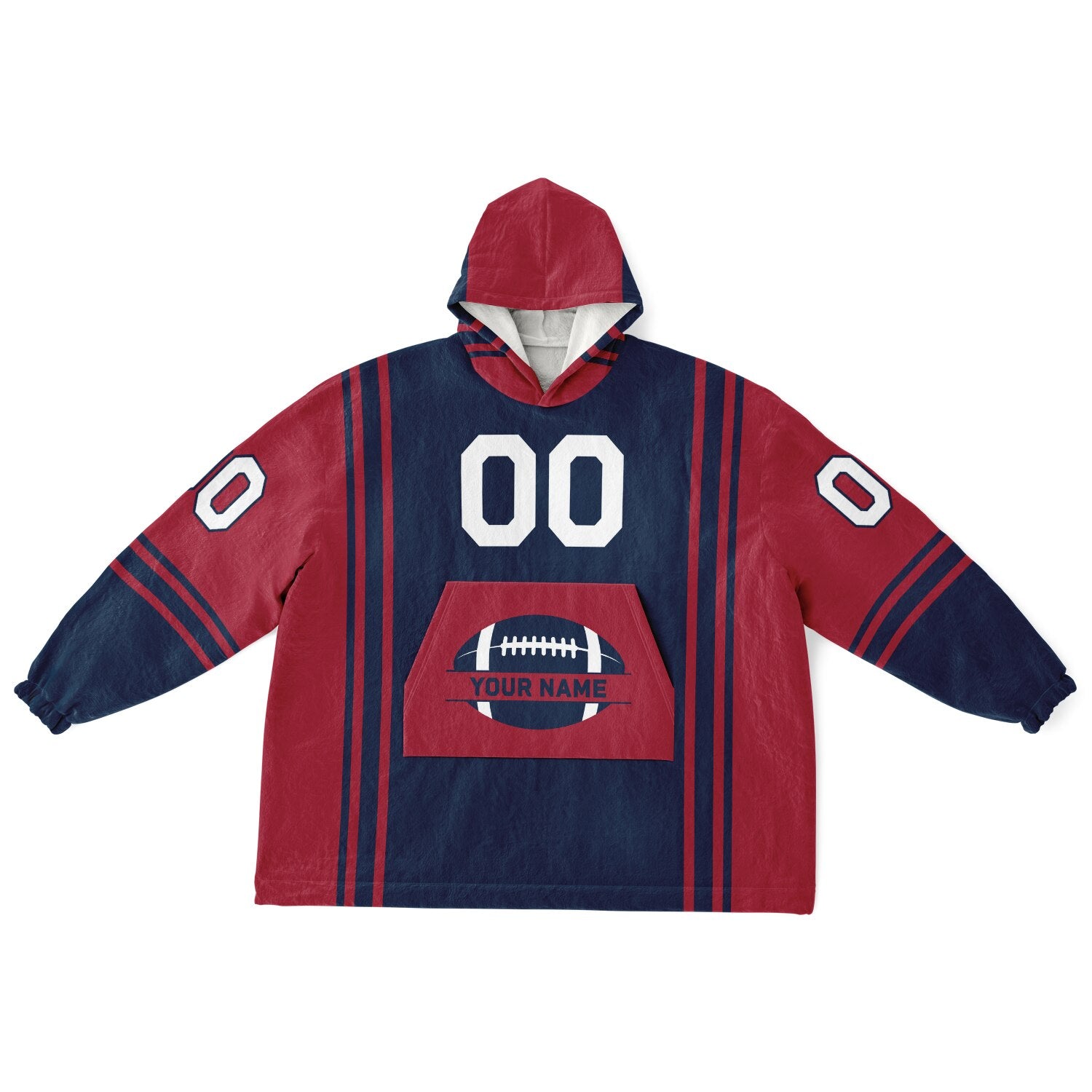 Nautical blue and red bold snug hoodie with modern color-block design and soft loungewear fit.