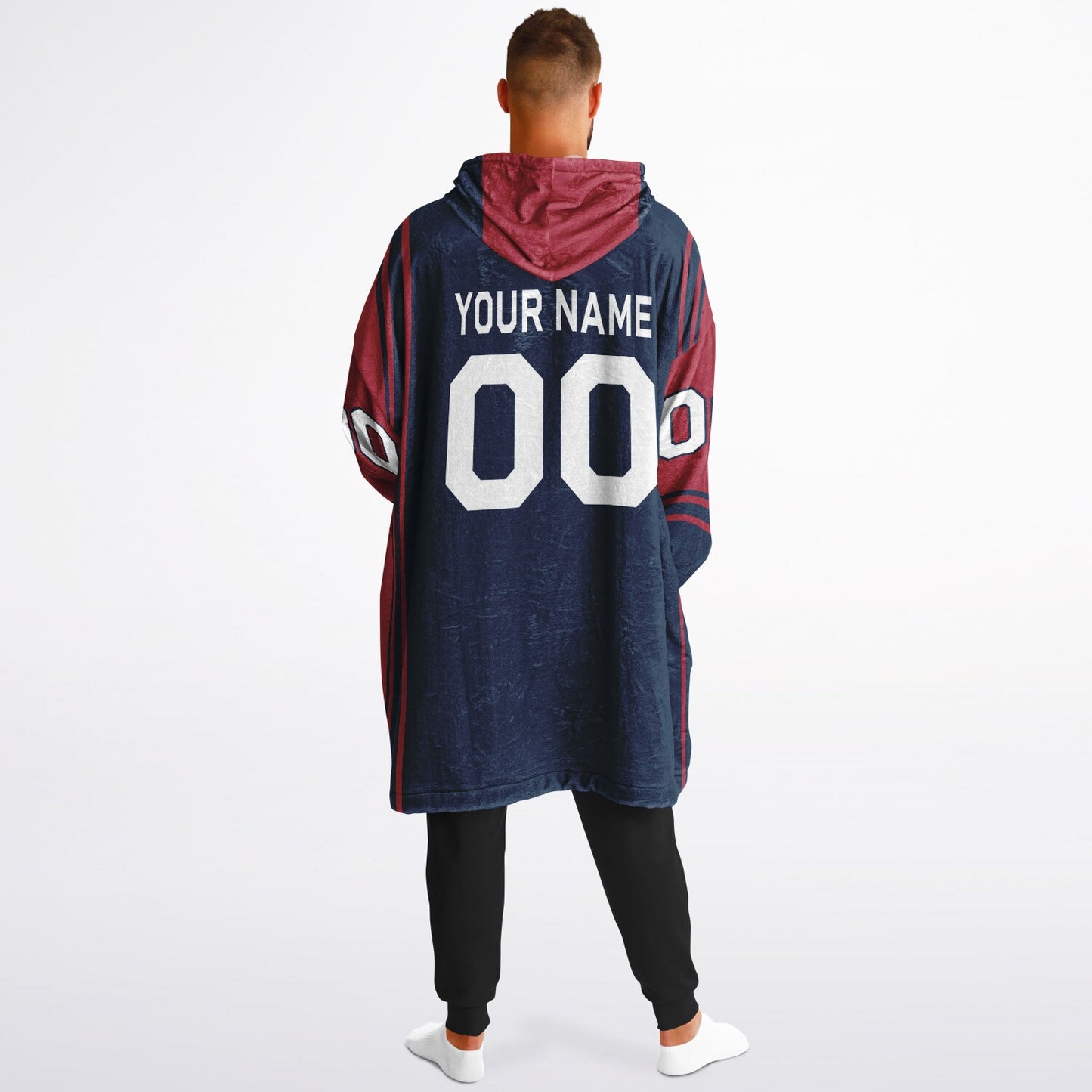 Nautical blue and red bold snug hoodie with modern color-block design and soft loungewear fit.