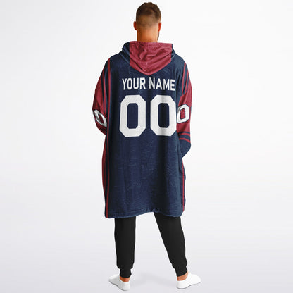 Nautical blue and red bold snug hoodie with modern color-block design and soft loungewear fit.