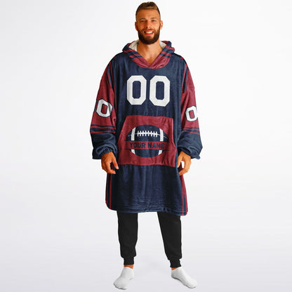 Nautical blue and red bold snug hoodie with modern color-block design and soft loungewear fit.
