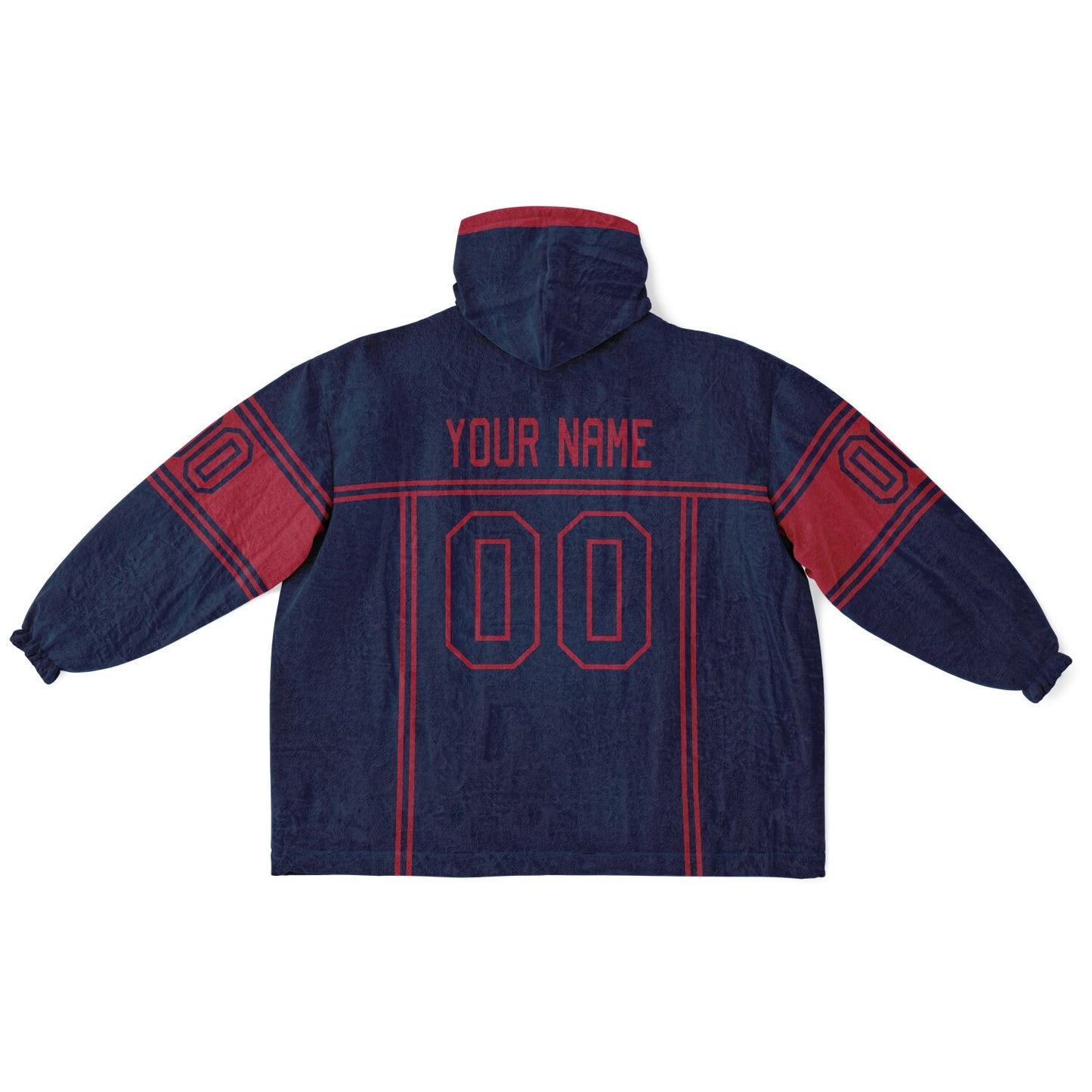 Nautical blue and red lineup snug hoodie featuring sleek line-art details and minimalist team-inspired design.