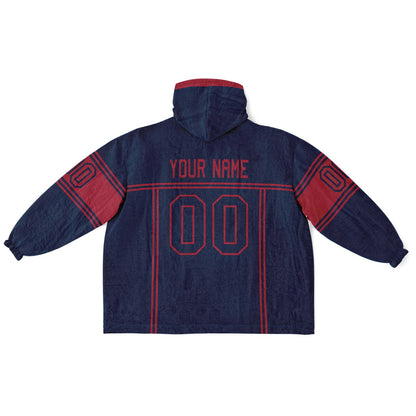 Nautical blue and red lineup snug hoodie featuring sleek line-art details and minimalist team-inspired design.