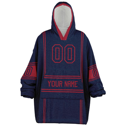 Nautical blue and red lineup snug hoodie featuring sleek line-art details and minimalist team-inspired design.