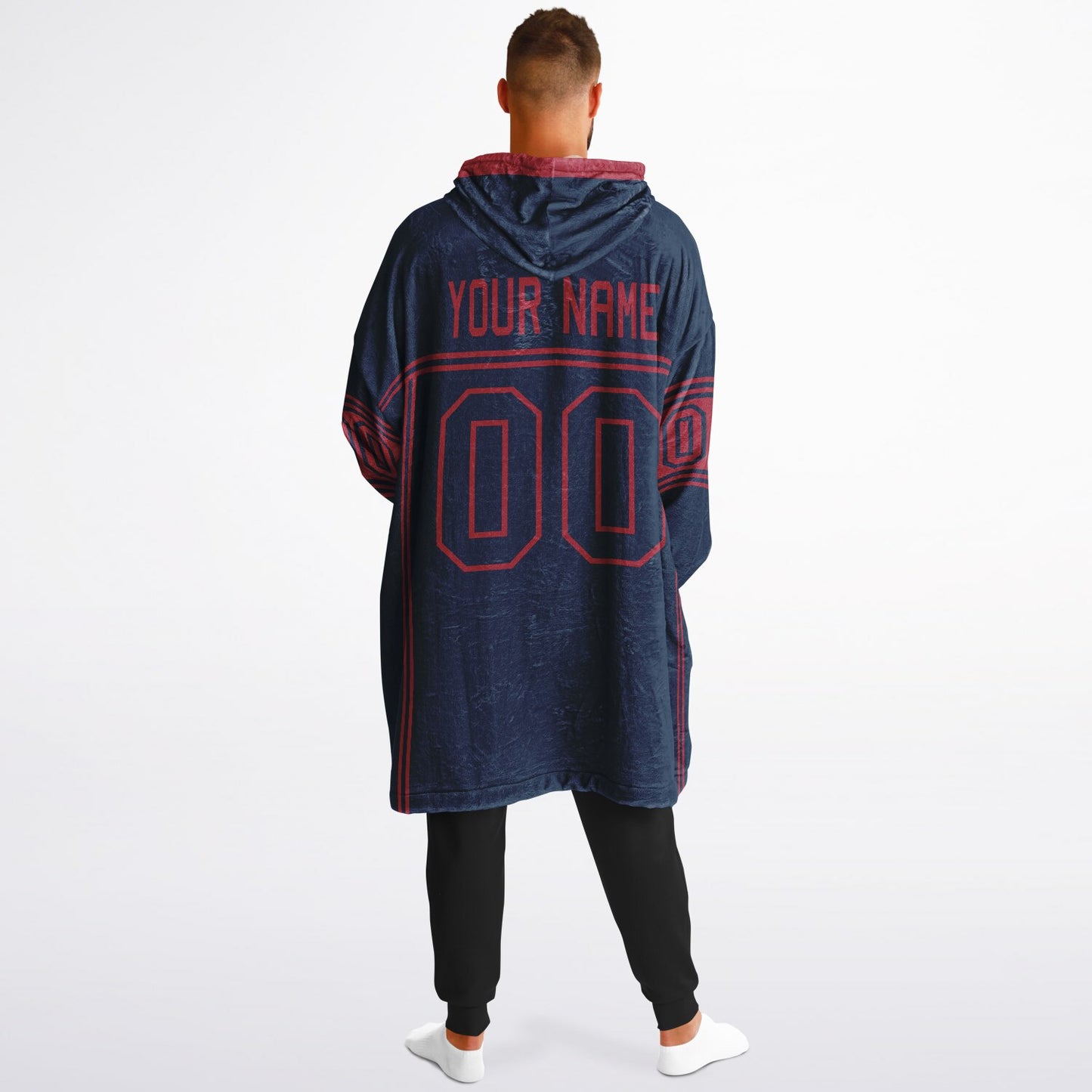 Nautical blue and red lineup snug hoodie featuring sleek line-art details and minimalist team-inspired design