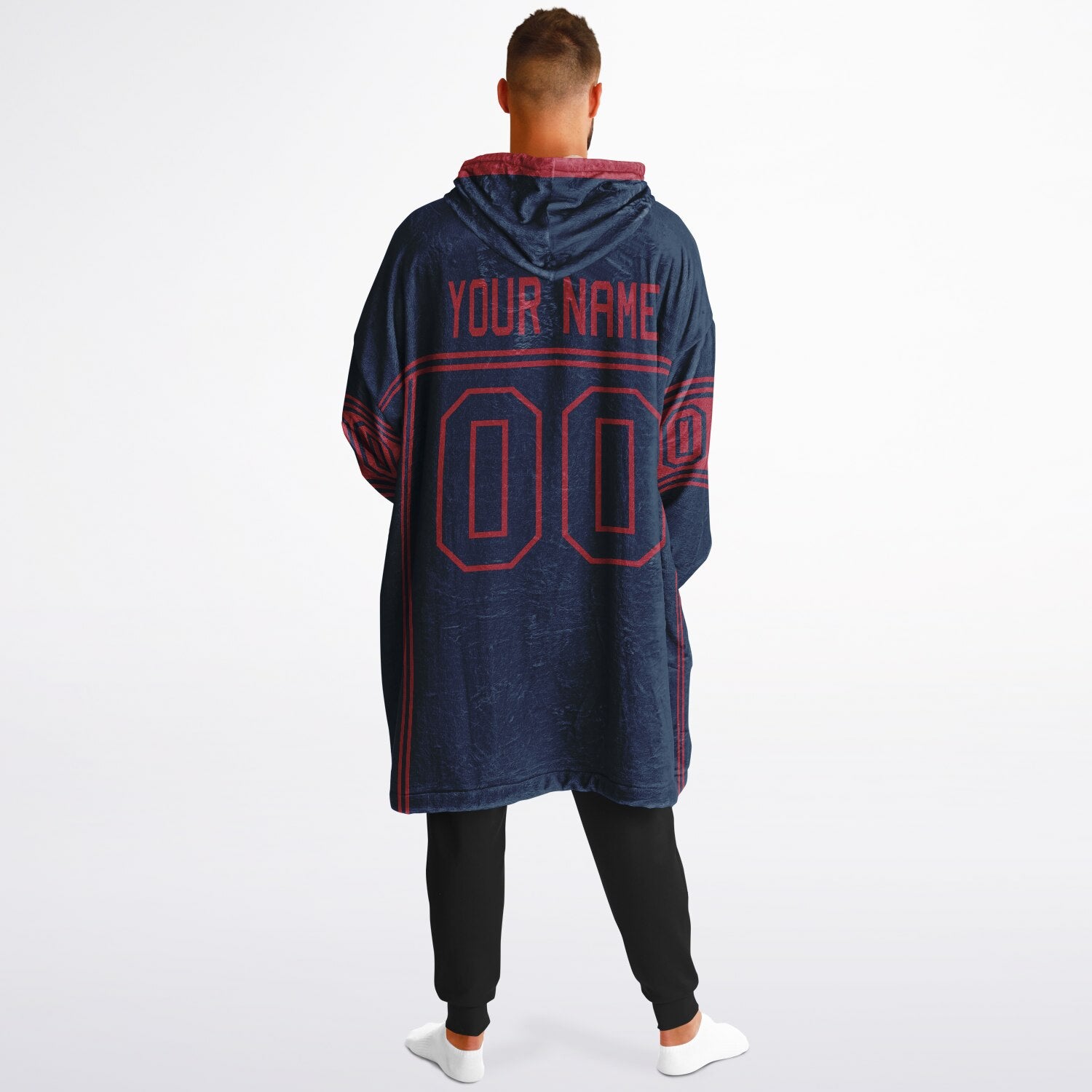 Nautical blue and red lineup snug hoodie featuring sleek line-art details and minimalist team-inspired design