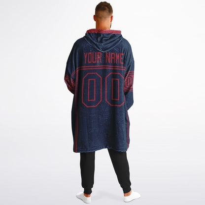 Nautical blue and red lineup snug hoodie featuring sleek line-art details and minimalist team-inspired design