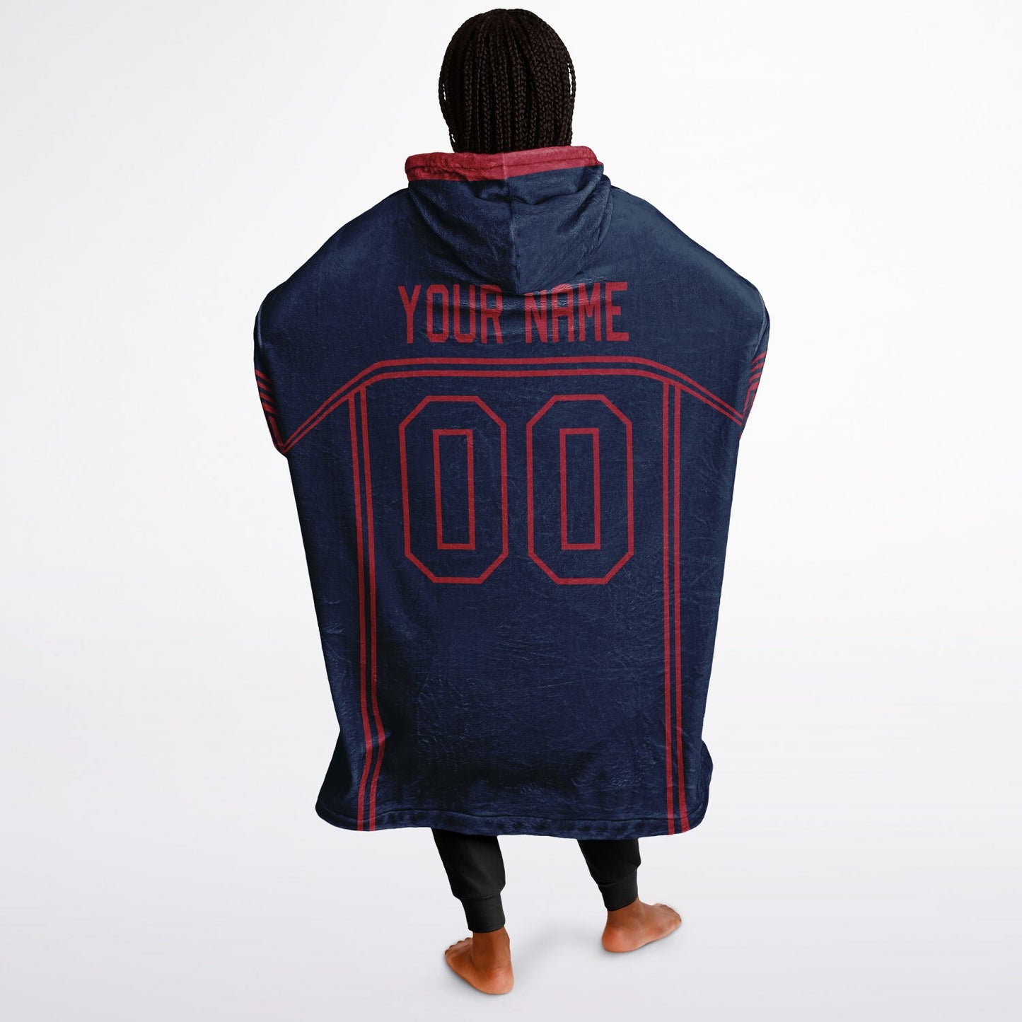 Nautical blue and red lineup snug hoodie featuring sleek line-art details and minimalist team-inspired design.