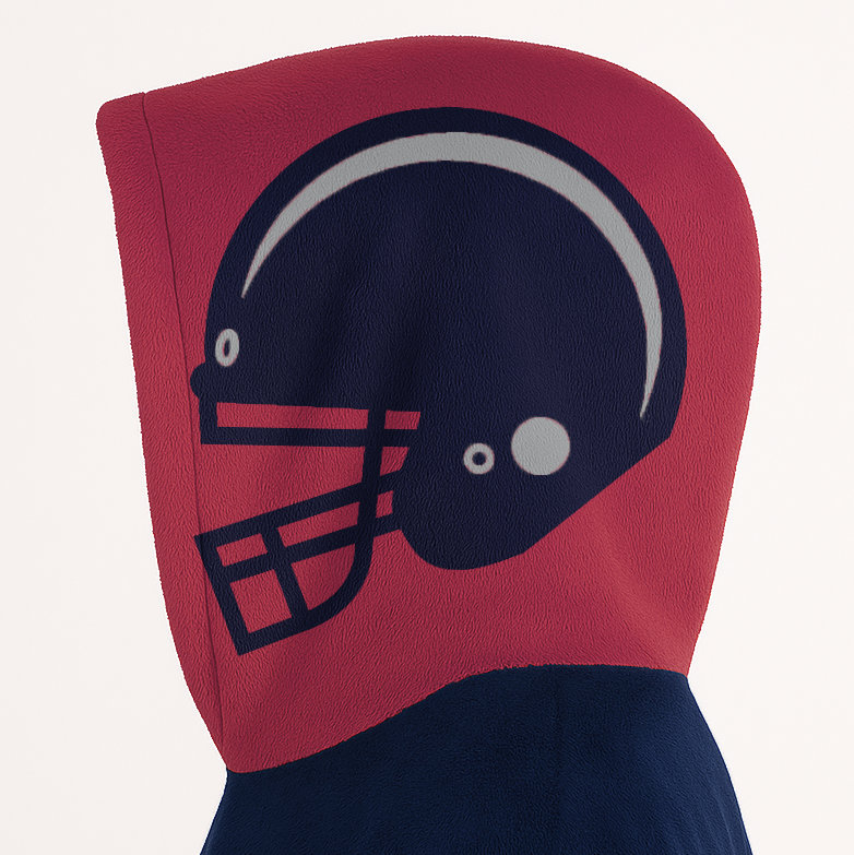 Nautical blue, red, and silver classic snug hoodie featuring authentic jersey striping and personalized number details.