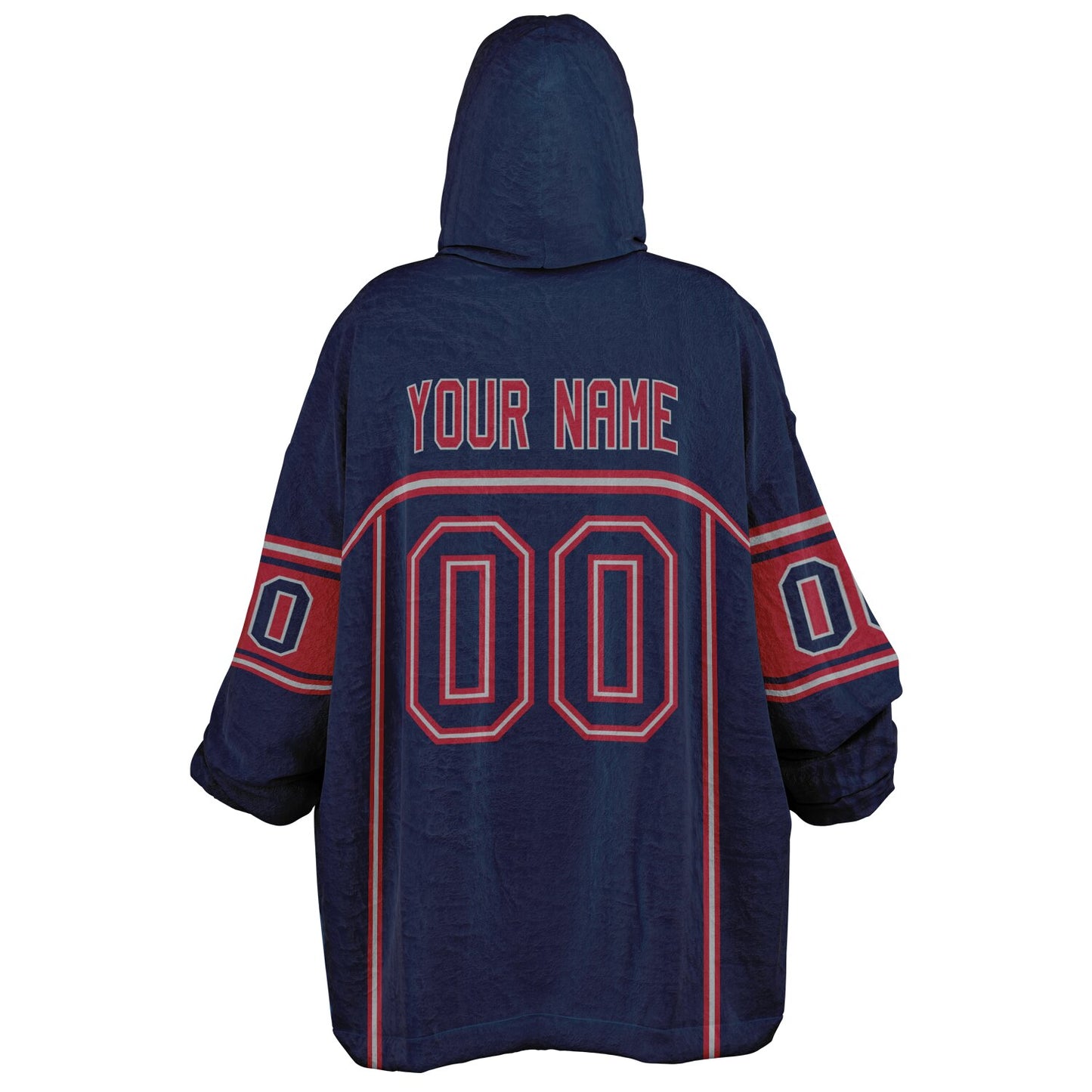 Nautical blue, red, and white lineup snug hoodie with clean line work and subtle jersey influence.