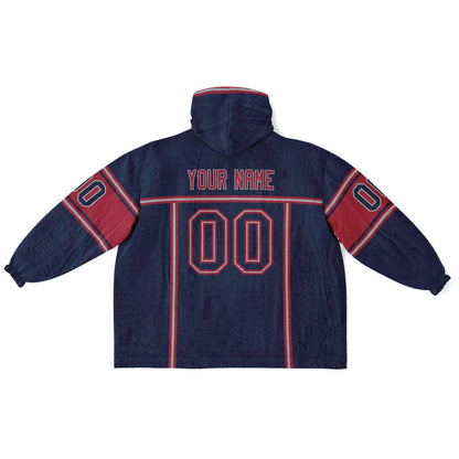 Nautical blue, red, and white lineup snug hoodie with clean line work and subtle jersey influence.