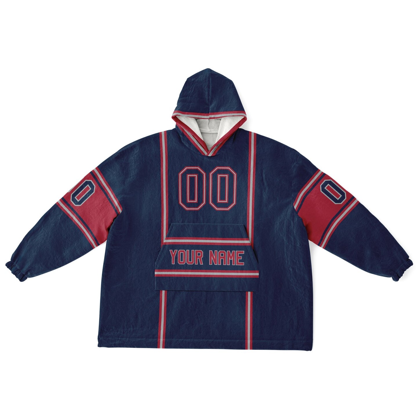 Nautical blue, red, and white lineup snug hoodie with clean line work and subtle jersey influence.