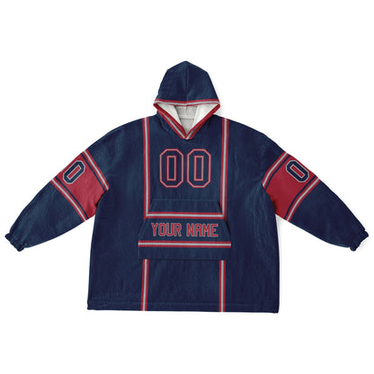 Nautical blue, red, and white lineup snug hoodie with clean line work and subtle jersey influence.