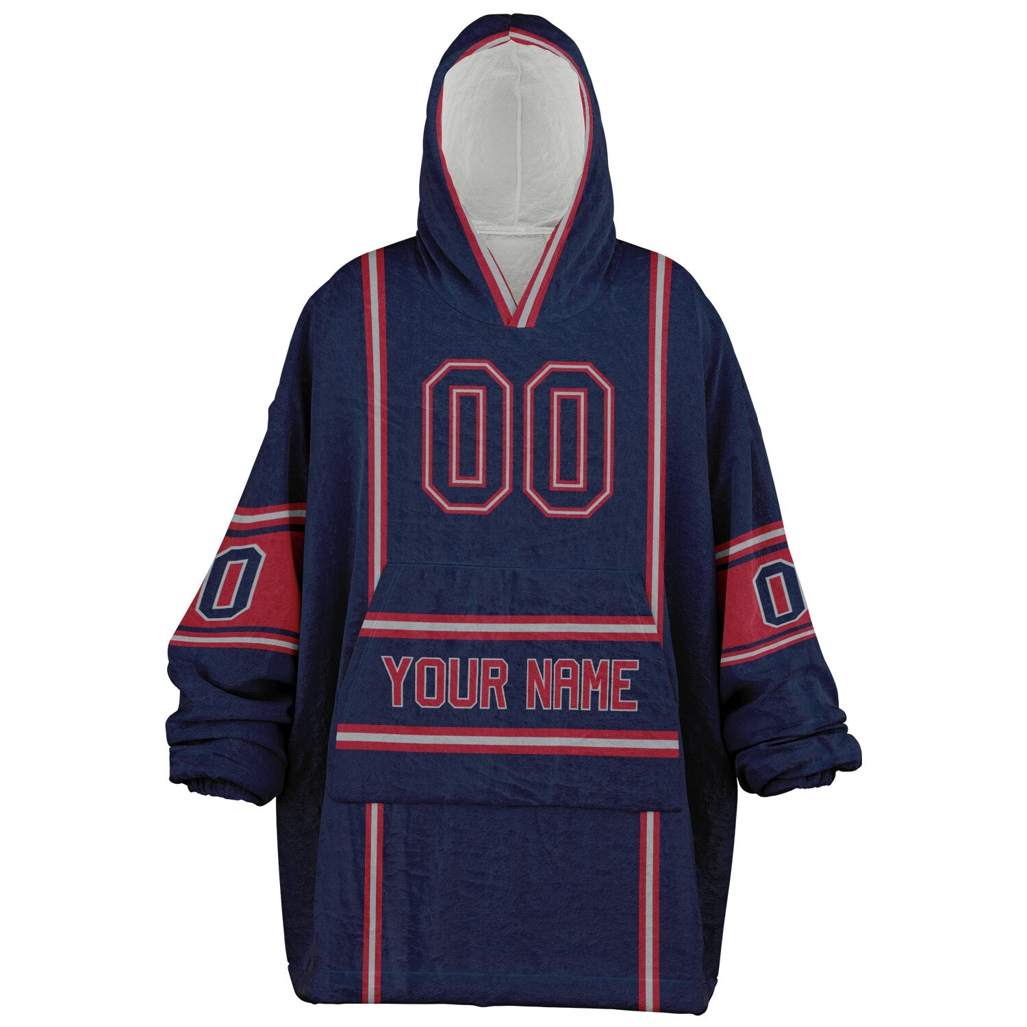 Nautical blue, red, and white lineup snug hoodie with clean line work and subtle jersey influence.