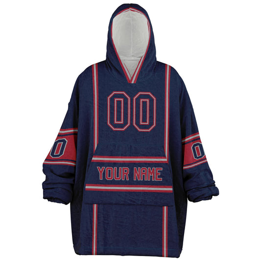 Nautical blue, red, and white lineup snug hoodie with clean line work and subtle jersey influence.