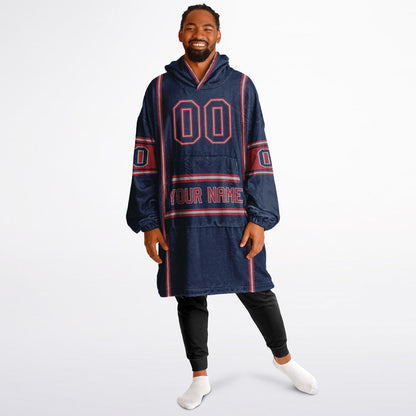 Nautical blue, red, and white lineup snug hoodie with clean line work and subtle jersey influence.