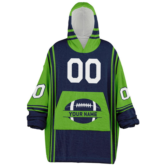 Navy and green bold snug hoodie with modern color-block design and soft loungewear fit.