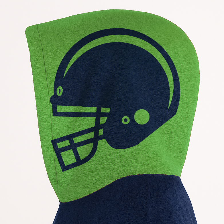 Navy and green classic snug hoodie featuring jersey-style stripes and personalized name and number.