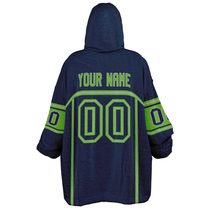 Navy, green, and gray lineup snug hoodie with clean line work and subtle jersey influence.