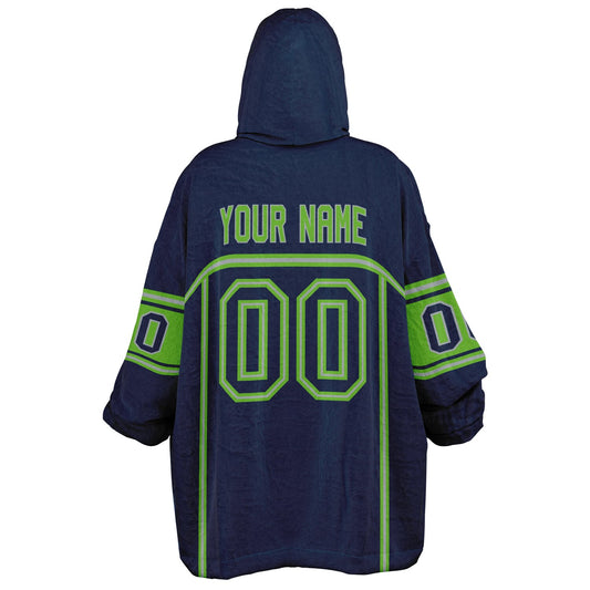 Navy, green, and gray lineup snug hoodie with clean line work and subtle jersey influence.