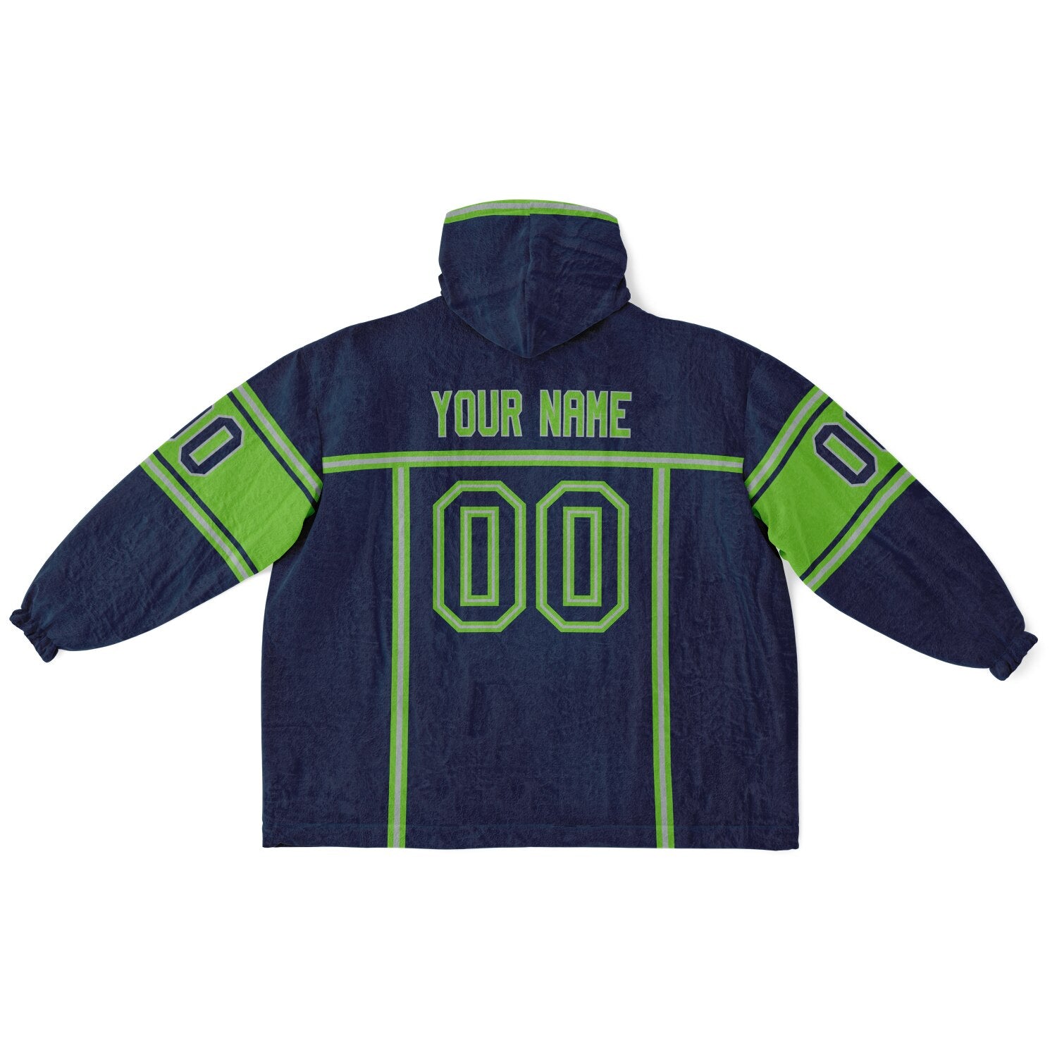 Navy, green, and gray lineup snug hoodie with clean line work and subtle jersey influence.