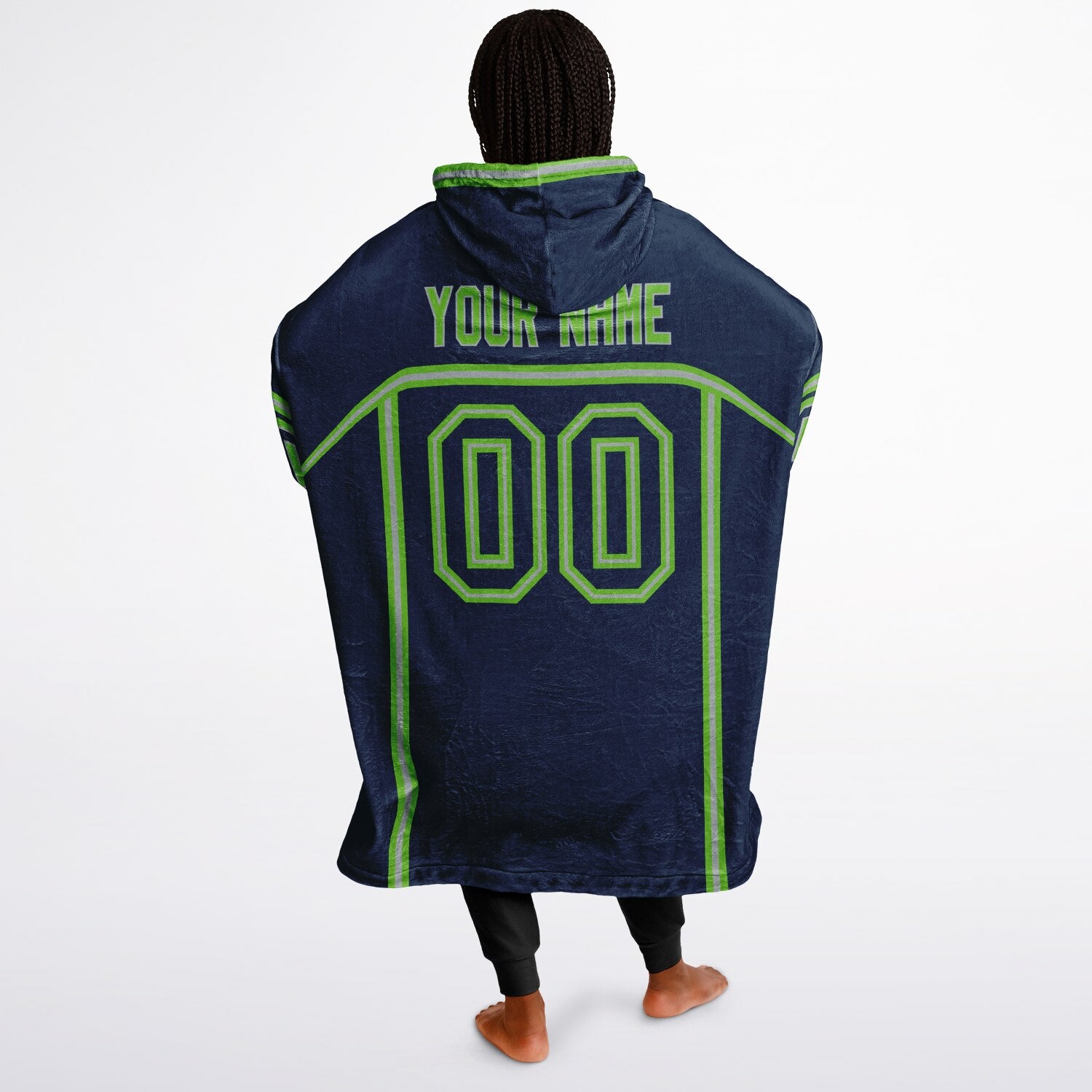 Navy, green, and gray lineup snug hoodie with clean line work and subtle jersey influence.