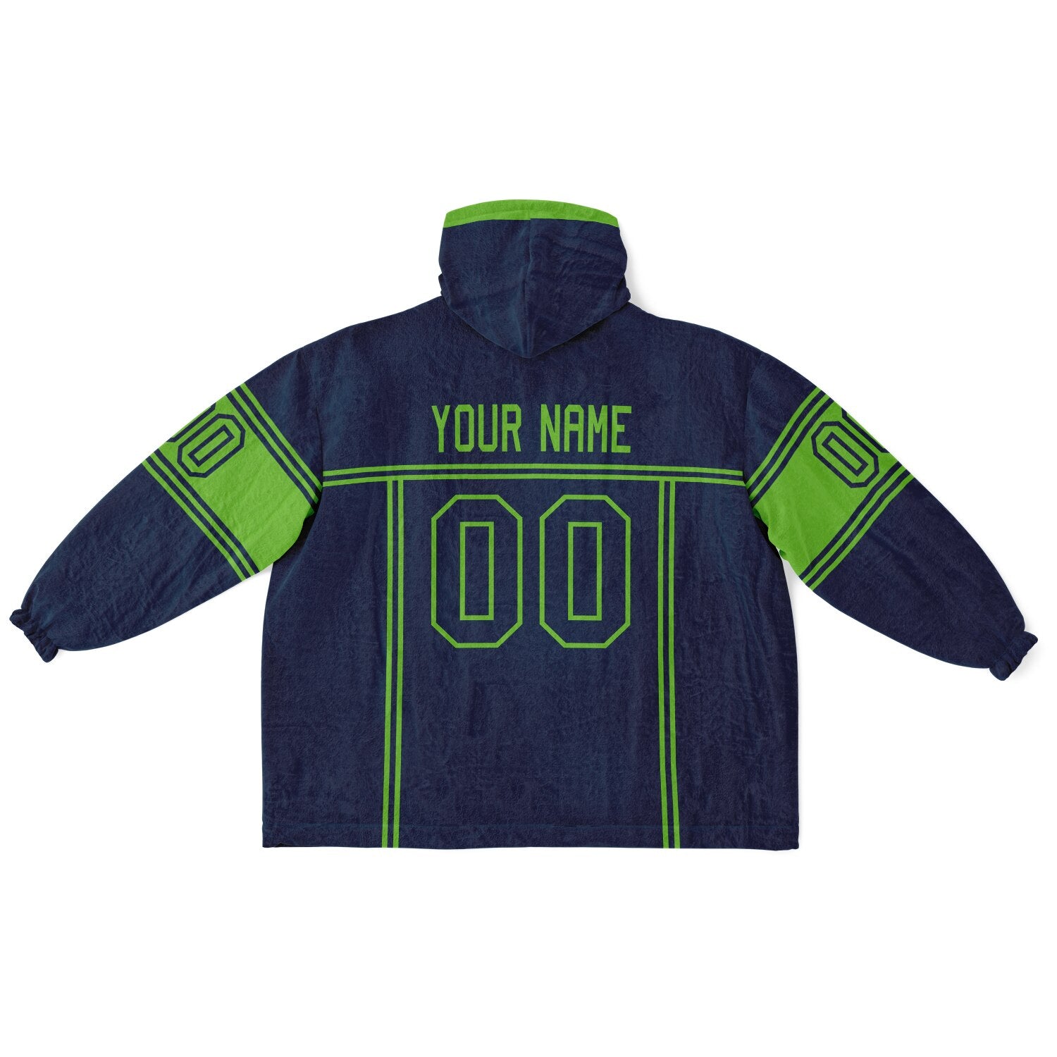 Navy and green lineup snug hoodie featuring sleek line-art details and minimalist team-inspired design.
