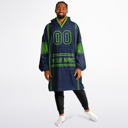 Navy and green lineup snug hoodie featuring sleek line-art details and minimalist team-inspired design.