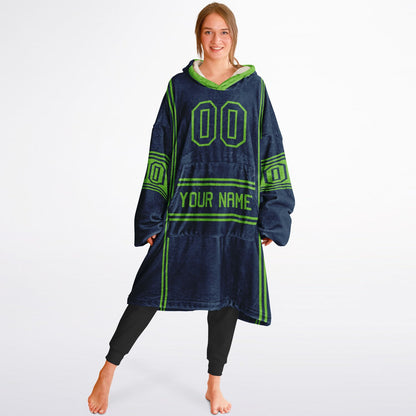 Navy and green lineup snug hoodie featuring sleek line-art details and minimalist team-inspired design.