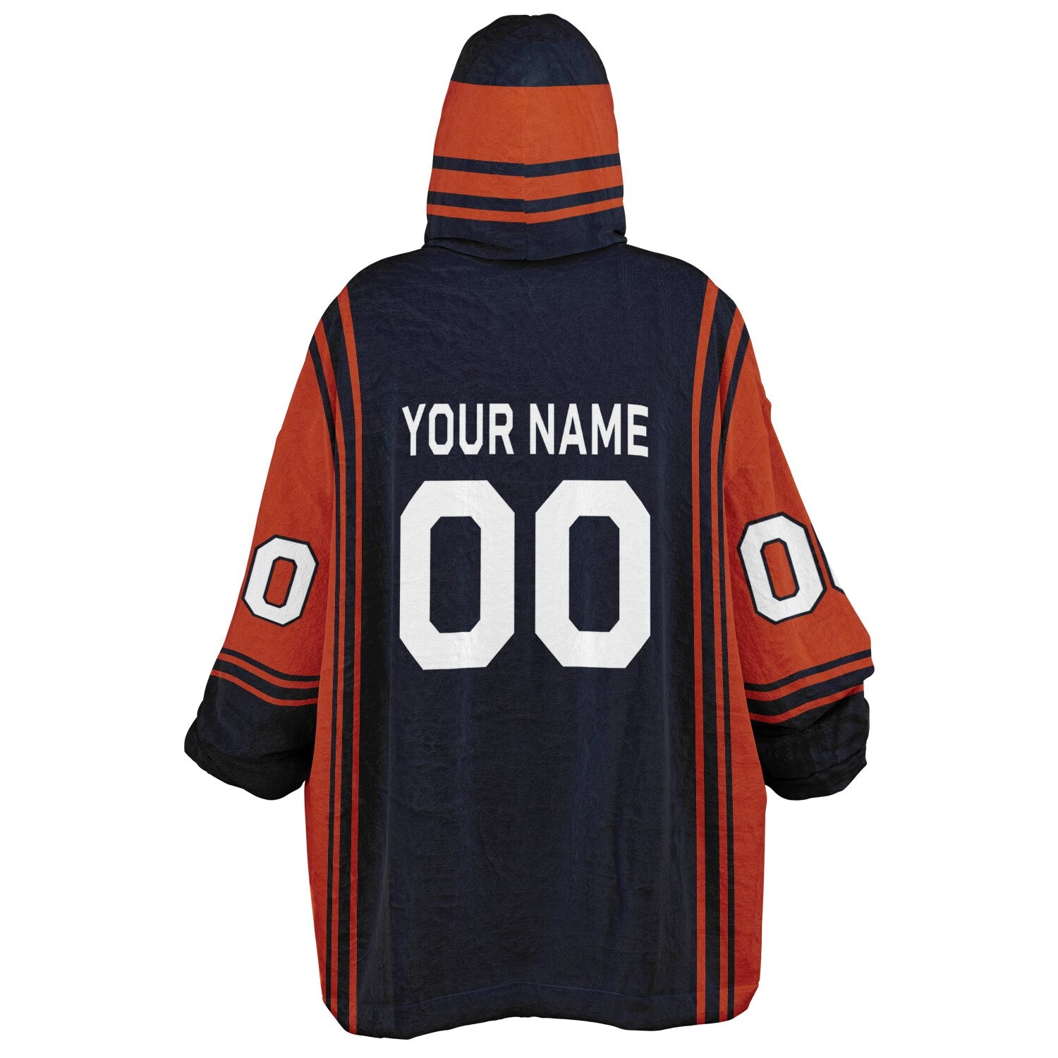 Navy and orange bold snug hoodie with modern color-block design and soft loungewear fit.